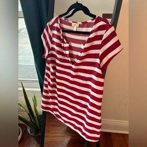 LOFT Burgundy and White Striped Short Sleeve Tee